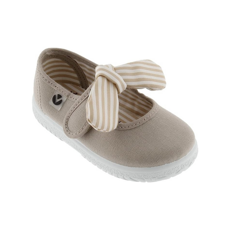 Victoria Kids Canvas Bow Mary Janes Beige Crown Forever
