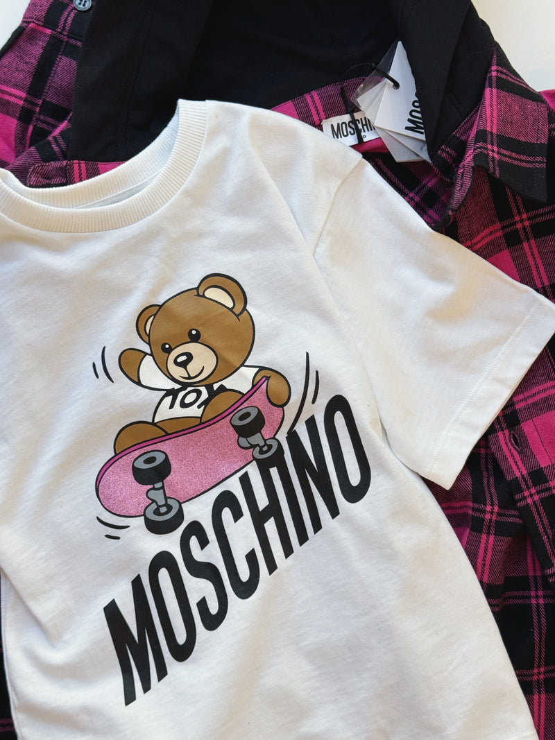 Moschino Kid-Teen Teen White Cotton Skater Bear T-Shirt – Crown Forever