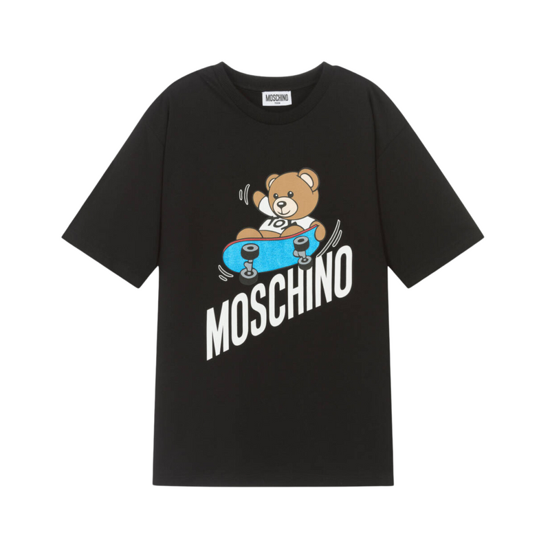 Moschino Kid Teen Teen Black Cotton Skater Bear T Shirt Crown Forever