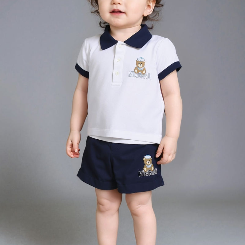 Moschino Baby Sailor Teddy Bear Polo Shirt Shorts Set – White