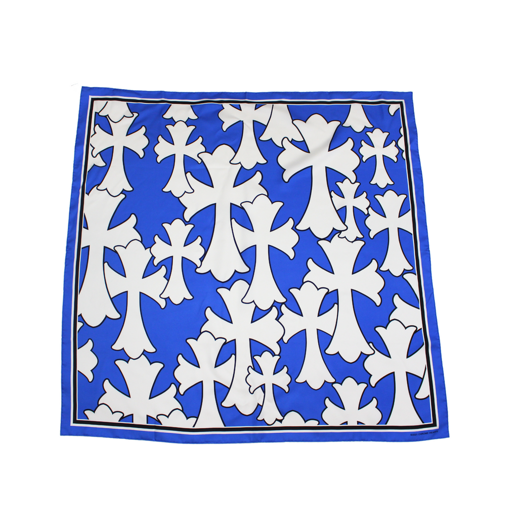 CH Blue and White All Over Print Silk Scarf CH Scarves CHROME HEARTS   