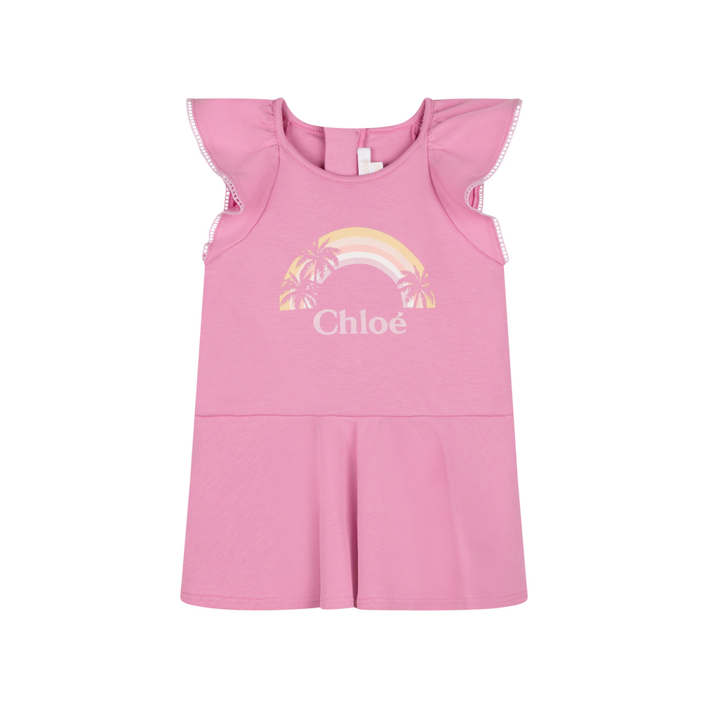 Chloé Kids Baby Girl Rainbow Logo Dress Pink baby dresses Chloé Kids   