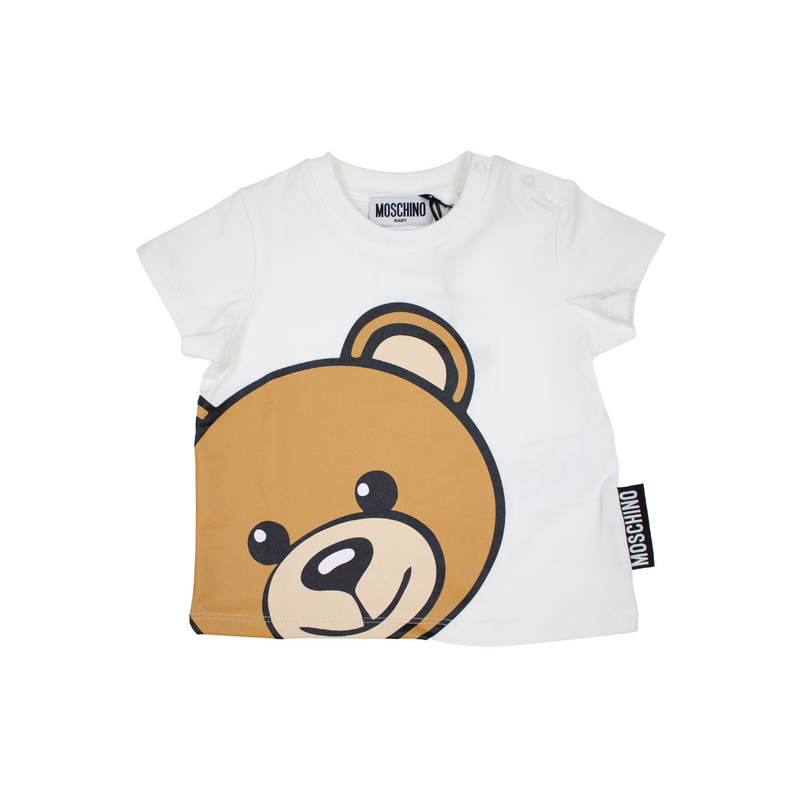 Moschino Kids Baby Large Bear Logo T Shirt White Crown Forever