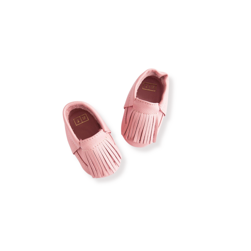 ili + charlie Fringe Leather Moccasin Pink* FINAL SALE kids shoes ili + charlie   