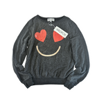 Wildfox Couture Women Heart Eyes Smiley Face Sweater Charcoal WF Top Wildfox Couture   