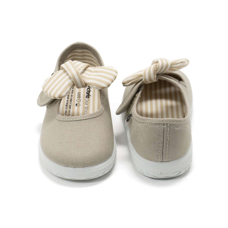 Victoria Kids Canvas Bow Mary Janes Beige kids shoes Victoria   