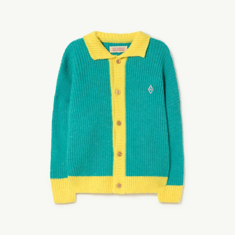 The Animals Observatory Bicolor Turquoise Toucan Cardigan kids cardigans The Animals Observatory   
