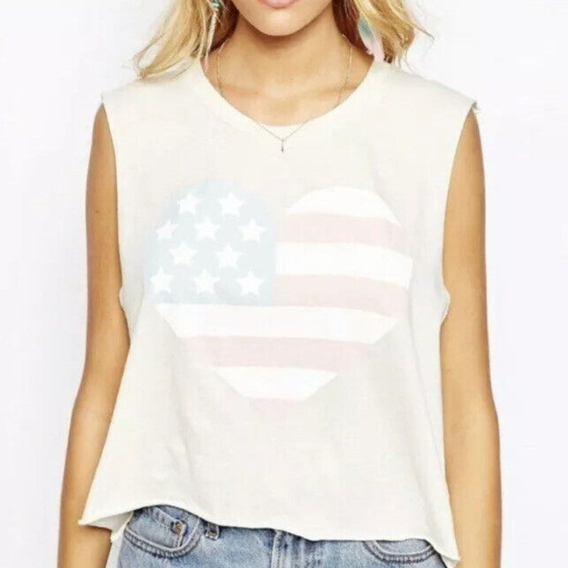 Wildfox Couture American Flag Heart Cropped Tank Tee Wildfox Couture S Off White 