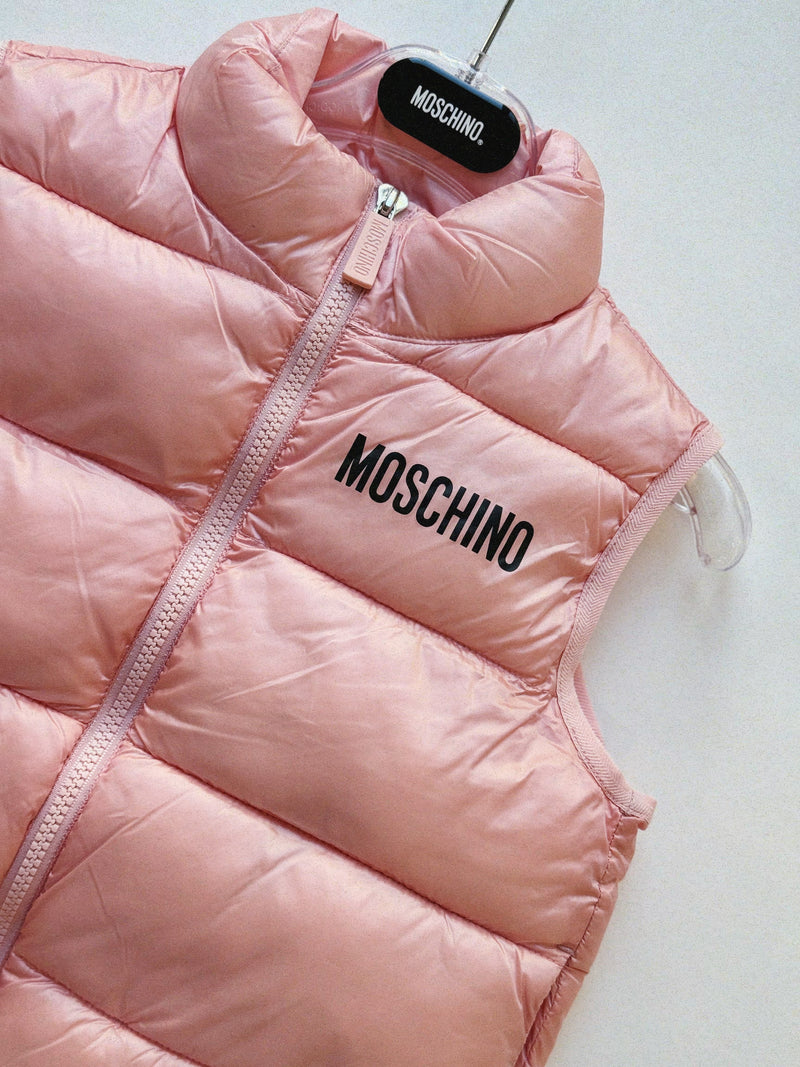 Moschino Kids Logo Puffer Vest In Pink kids vests Moschino   