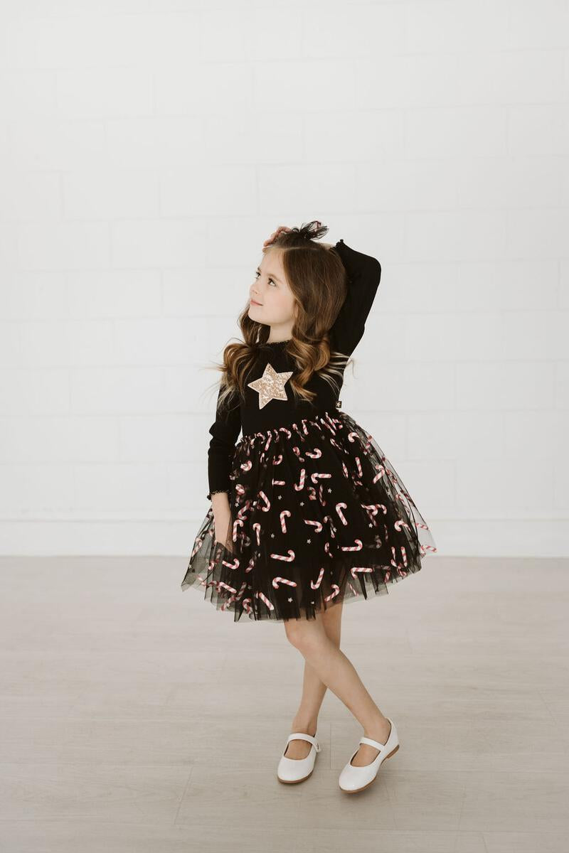 Petite Hailey Candy Cane Tutu Dress Black