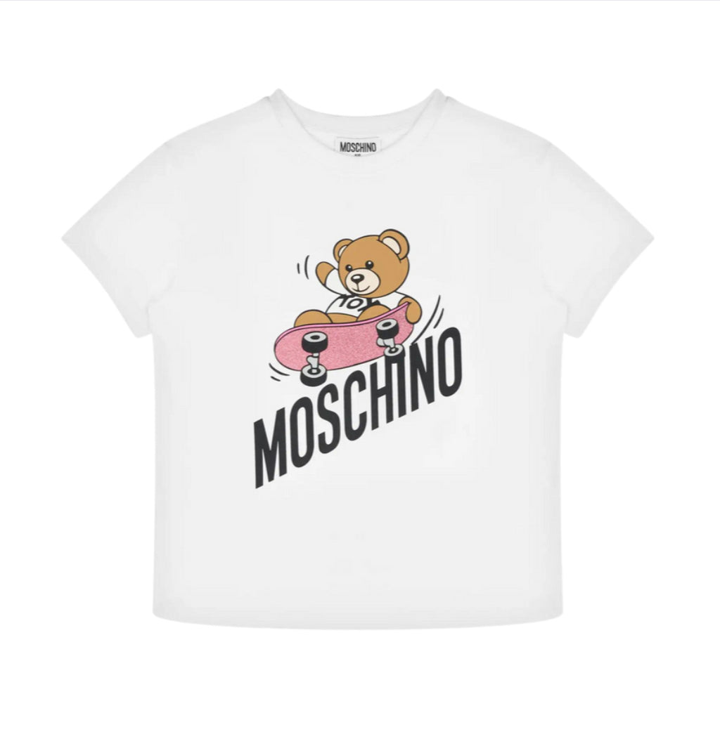 Moschino Kid-Teen Teen White Cotton Skater Bear T-Shirt kids T shirts Moschino   