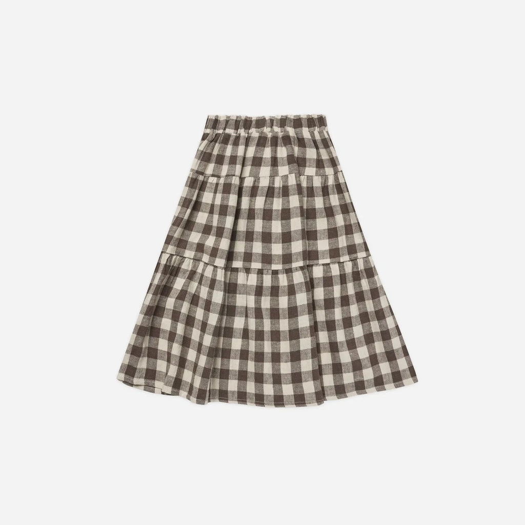 Rylee + Cru Tiered Midi Skirt || Charcoal Check
