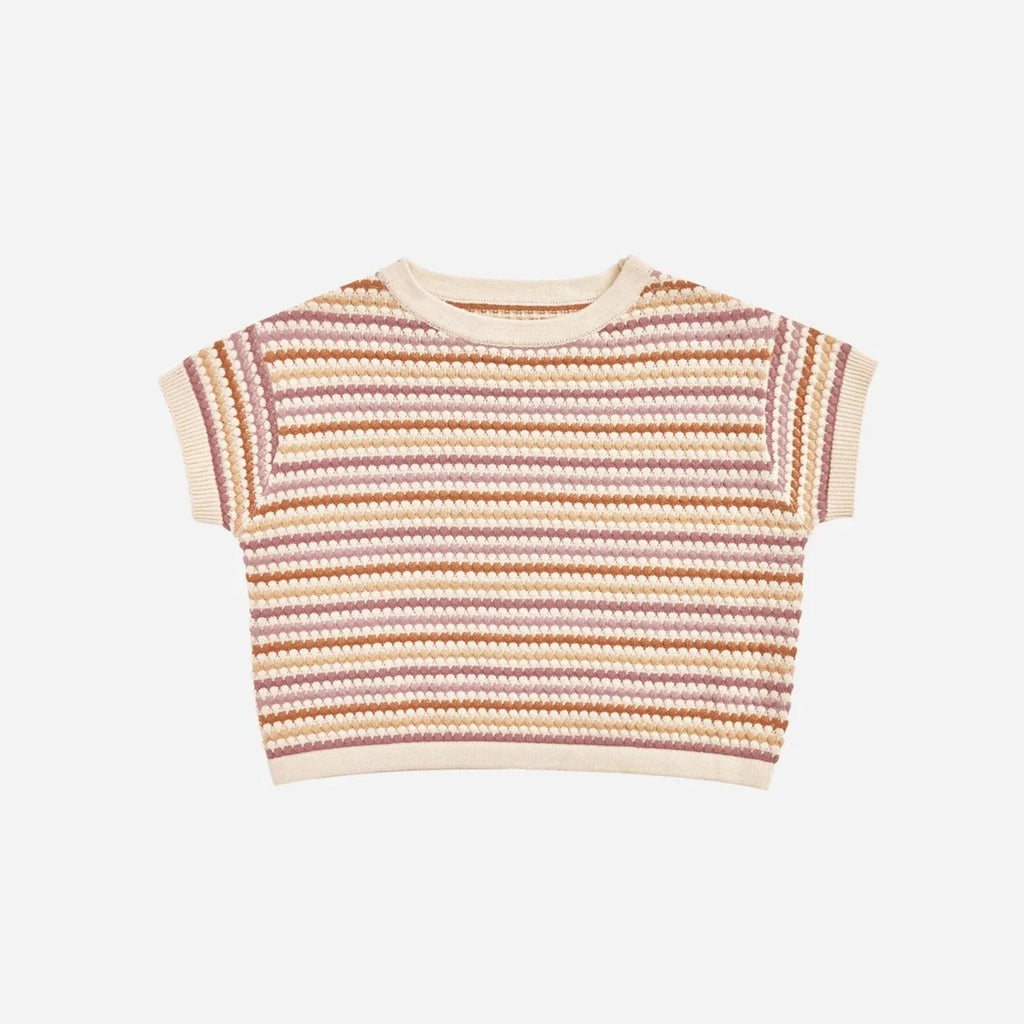Rylee + Cru Boxy Crop Knit Tee || Honeycomb Stripe kids tops Rylee And Cru   
