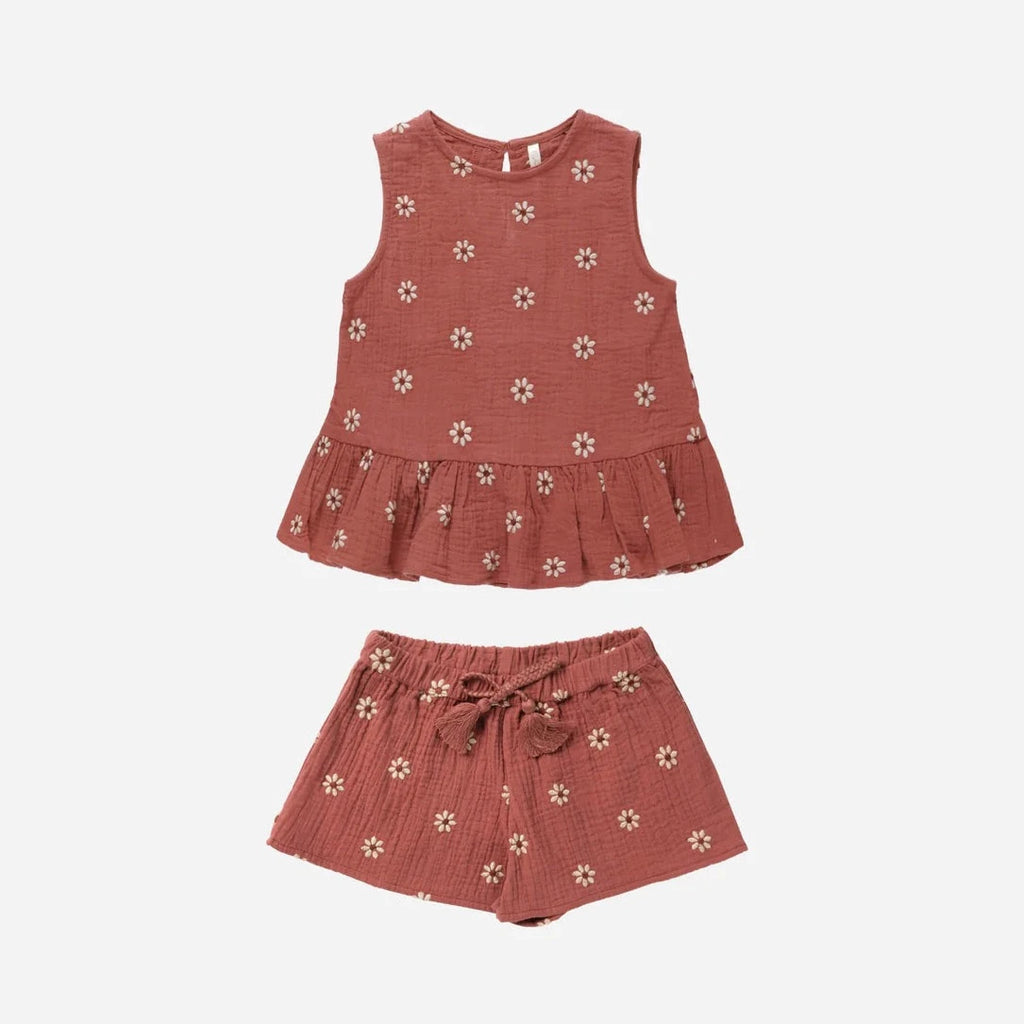 Rylee + Cru Carrie Set || Embroidered Daisy kids tops+bottoms sets Rylee And Cru   