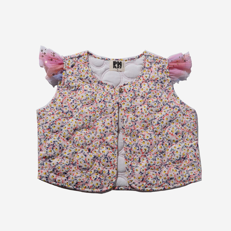 Petite Hailey Girl Flower Frill Vest Pink kids vests Petite Hailey   