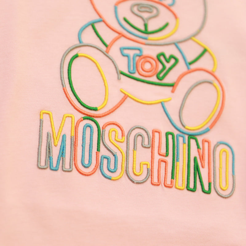 Moschino Kids Rainbow Teddy Logo T Shirt Pink kids T shirts Moschino   