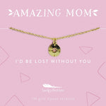 Lucky Feather Mom Necklace - I'd Be Lost Without You - Gold - Compass