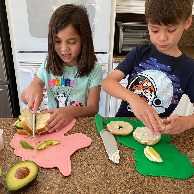 Handstand Kitchen Dinosaur Cutting Board & Kid Safe Knife Set Green kids lifestyles Handstand Kitchen   