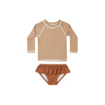 Rylee and Cru Rashguard Girls Set | Rust Stripe kids swimwear sets Rylee And Cru   