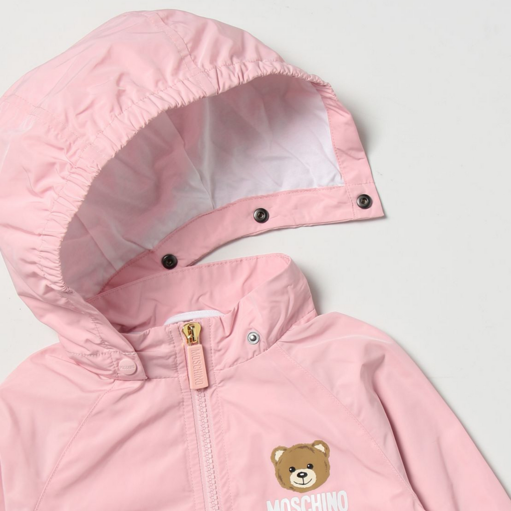 Moschino Baby Bear Toy Rattle Hooded Jacket Pink Crown Forever