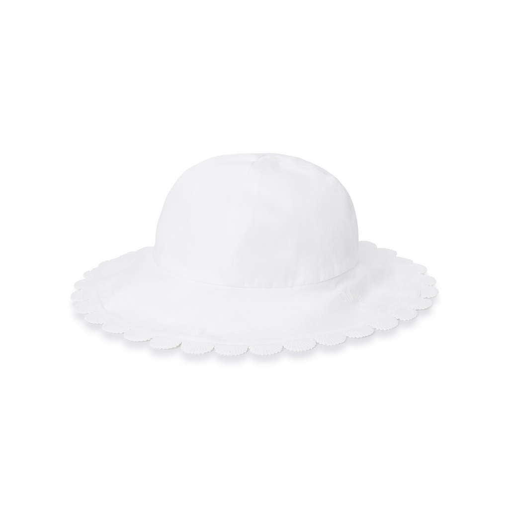 Chloé Kids Baby Girl Scallop Trim Sun Hat White baby hats Chloé Kids   