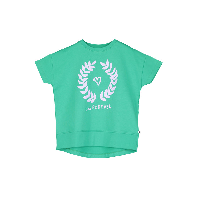 Beau Loves Short Sleeve Square Sweater, Green, Love Forever Garland