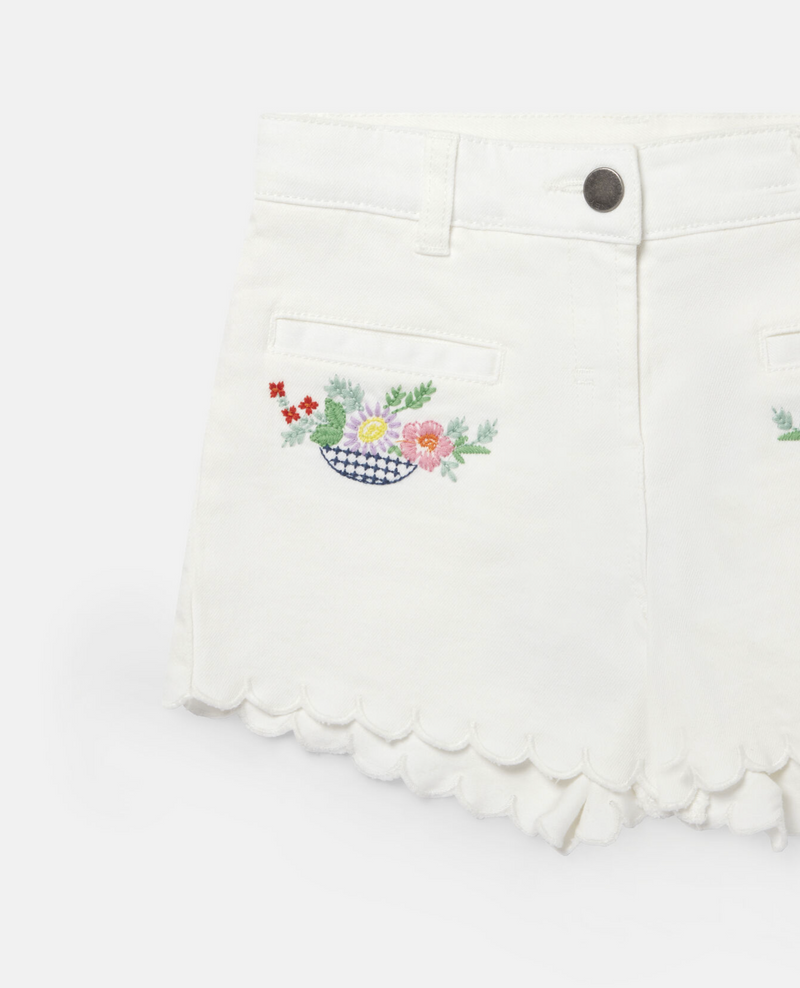 Stella McCartney Kids Girl Embroidered Flowers Denim Shorts