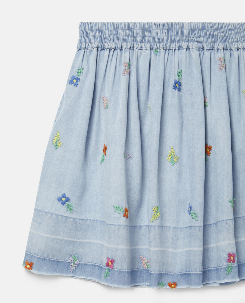 Stella McCartney Kids Girl Embroidered Flowers Denim Skirt kids skirts Stella McCarney Kids   