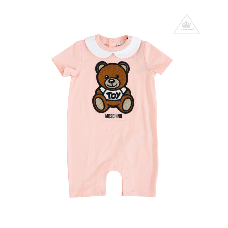 Moschino Baby Short Sleeve Romper With Collar Bear Gift Box
