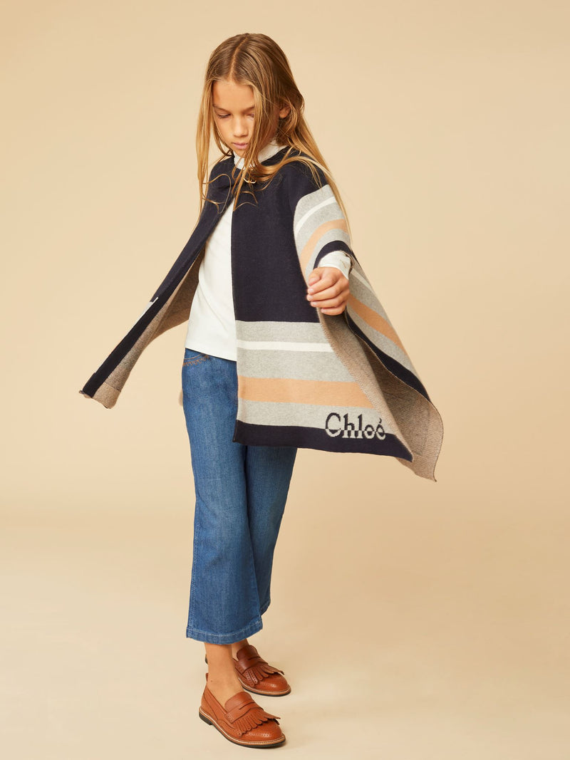 Chloé Kids Girls Graphic Cape in Cotton-Wool Knit kids capes Chloé Kids   