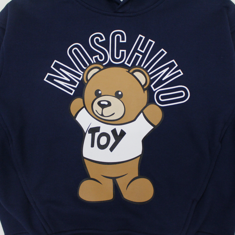 Moschino Kids Teddy Navy Blue Logo Hoodie kids hoodies Moschino   
