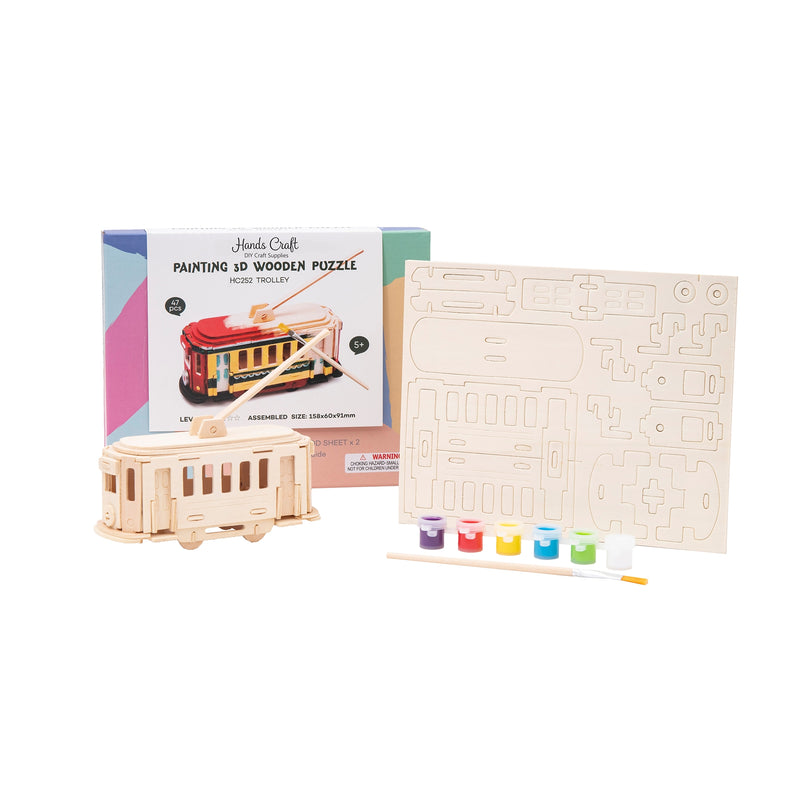 Hands Craft 3D Wooden Puzzle with Paint Kit: Trolley-HC252 kids crafts Hands Craft   