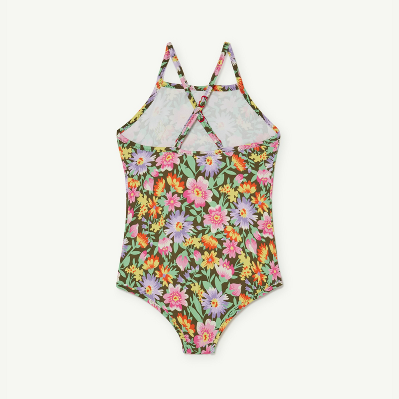 The Animals Observatory Deep Brown Flowers Trout Swimsuit kids swimwear one-pieces The Animals Observatory   