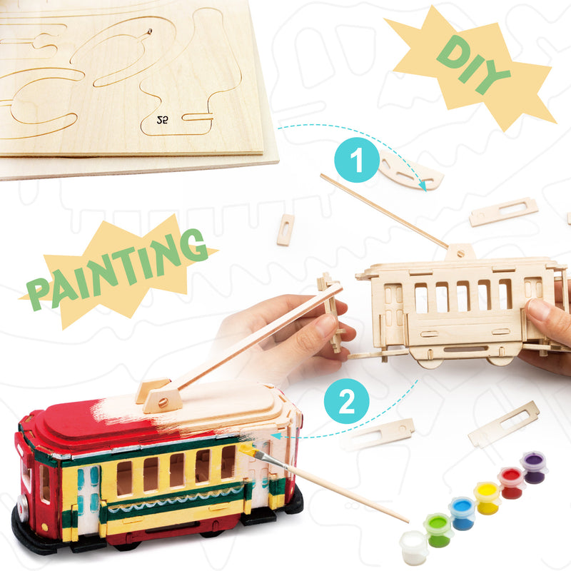 Hands Craft 3D Wooden Puzzle with Paint Kit: Trolley-HC252 kids crafts Hands Craft   