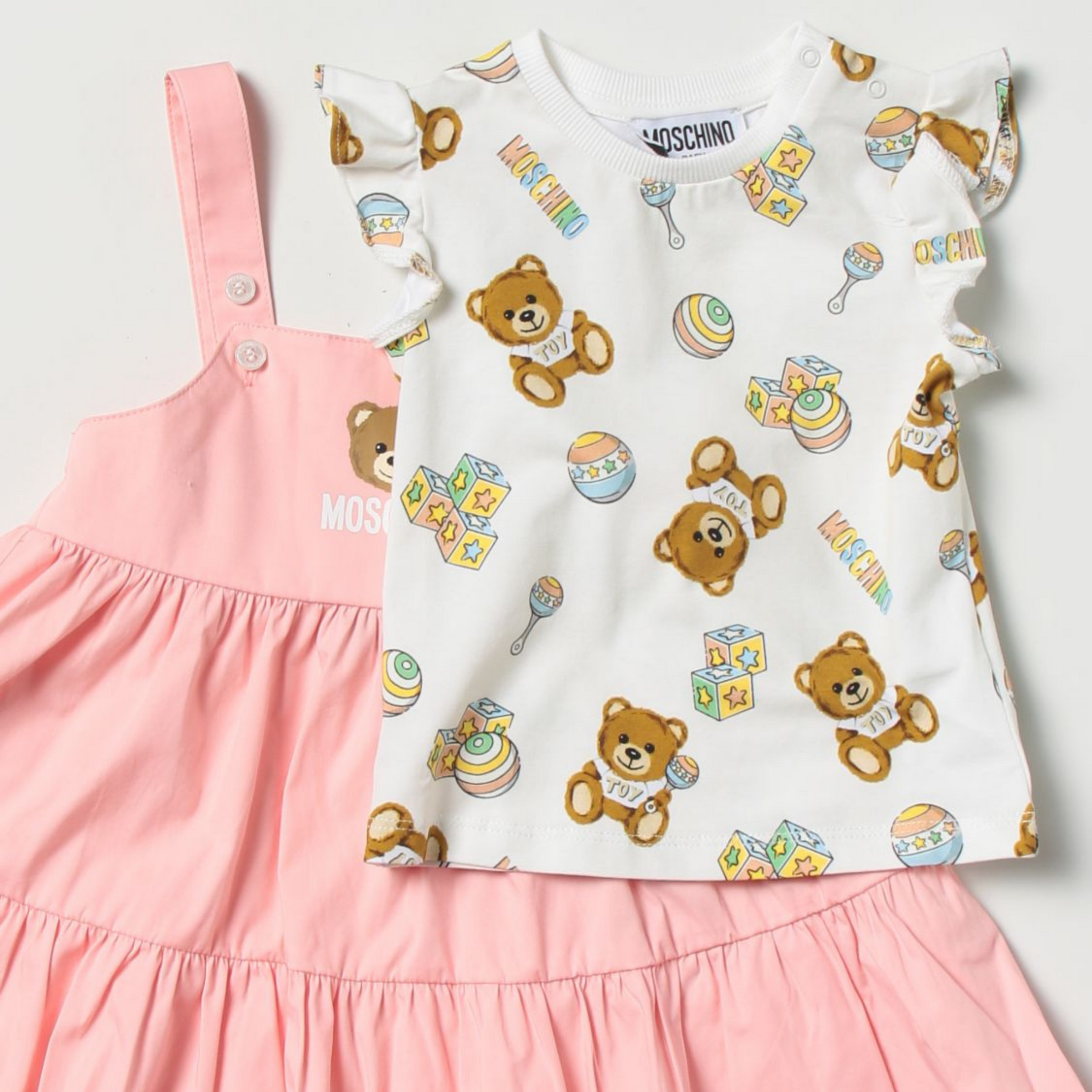 Moschino Baby Girls Pink Cotton Teddy Bear Dress Set – Crown Moschino Baby Girls Pink Cotton Teddy Bear Dress Set – Crown