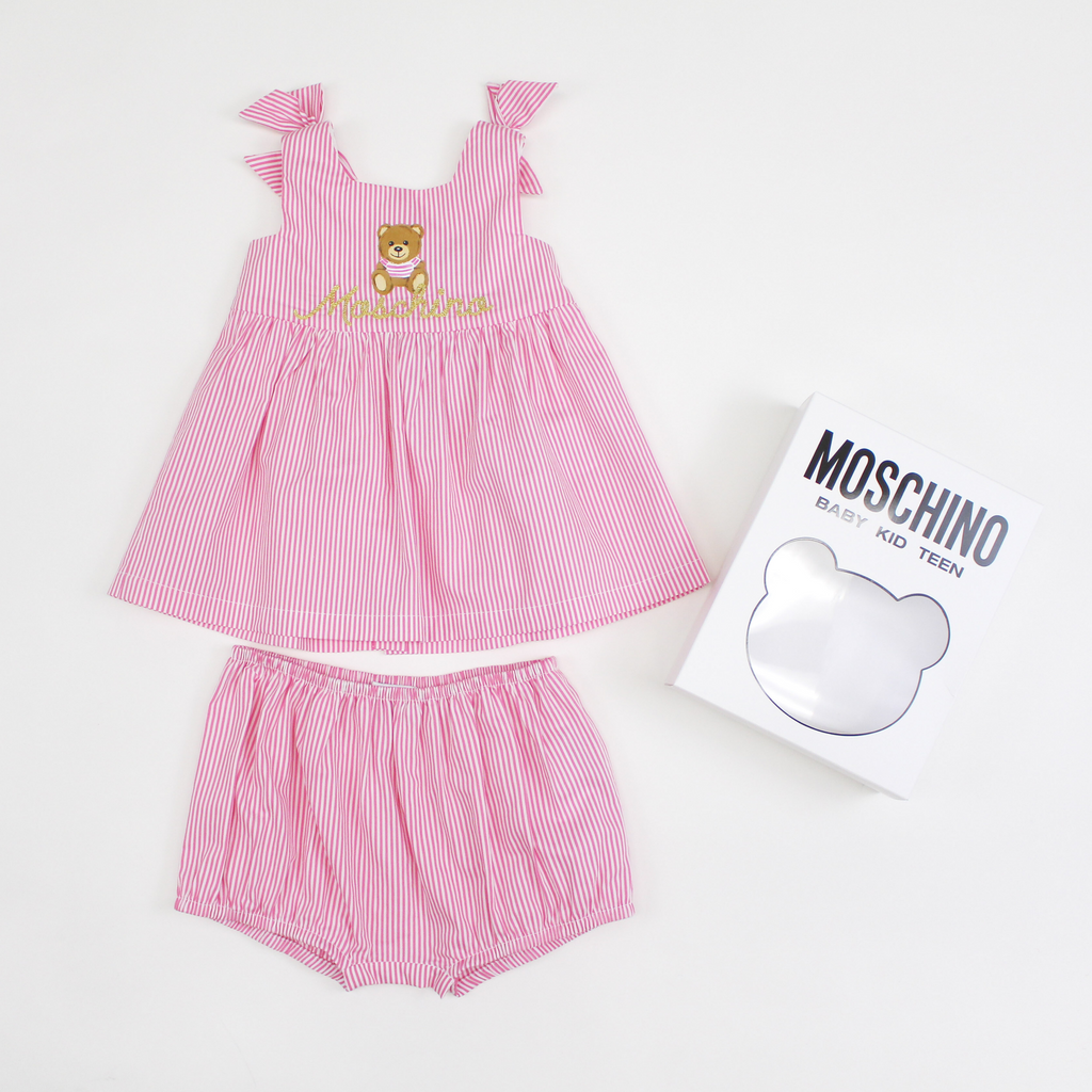 Moschino Baby Girl Teddy Bear striped dress gift box kids tops+bottoms sets Moschino   