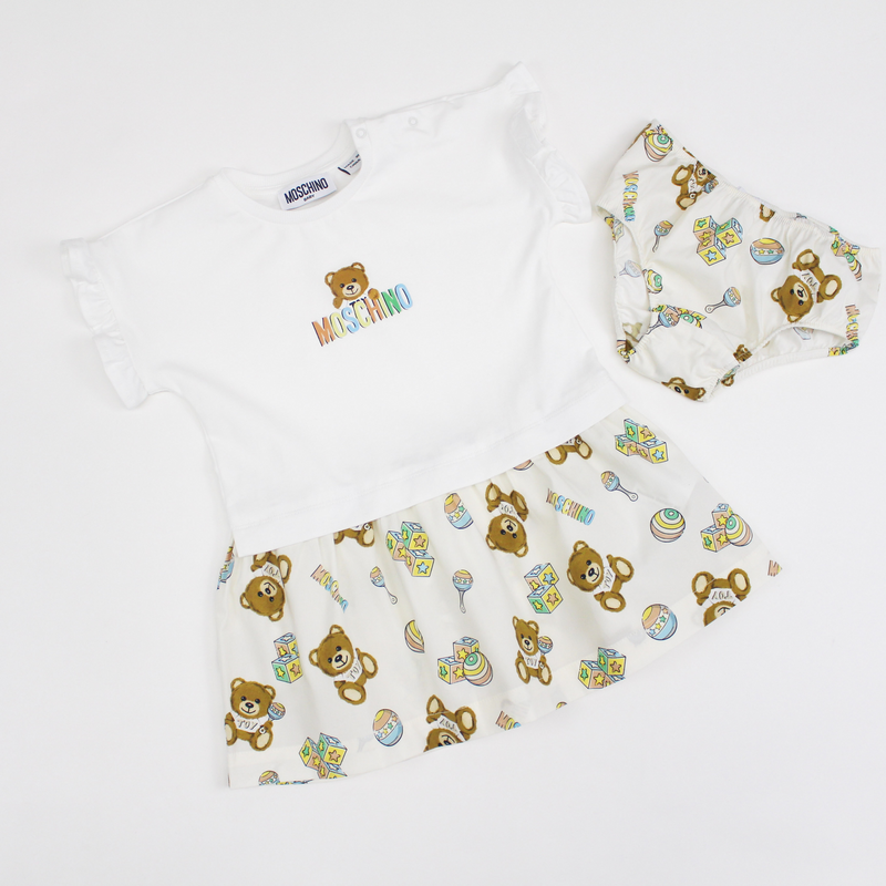 Moschino Baby Girls Ivory Teddy Bear Cotton Dress kids tops+bottoms sets Moschino   