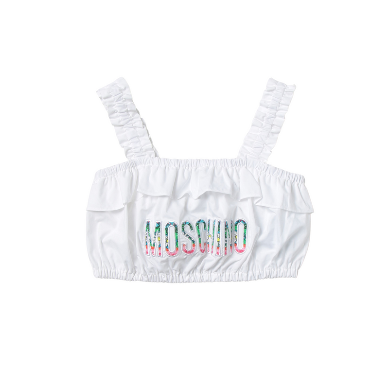 Moschino Kids Girl Ruffled Spaghetti Top Logo kids tops Moschino   