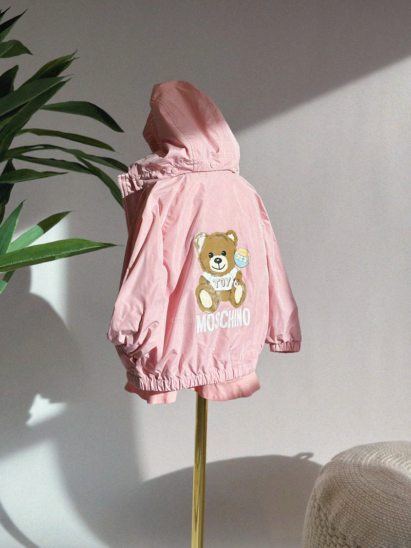Moschino Baby Bear Toy Rattle Hooded Jacket Pink