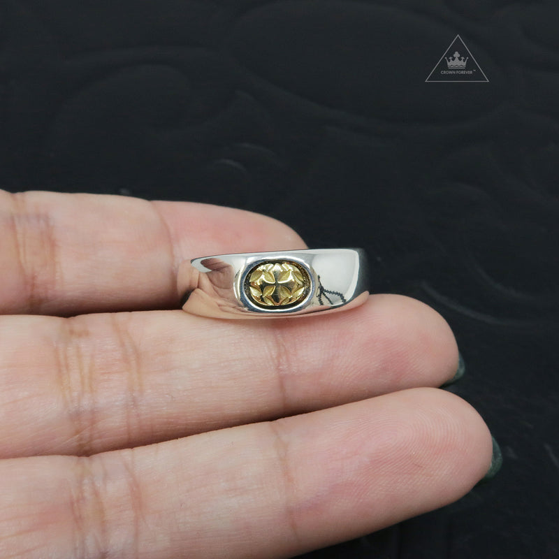 Bill Wall Leather Smooth C-Cross Ring with 18K Gold Cross RING Bill Wall Leather   