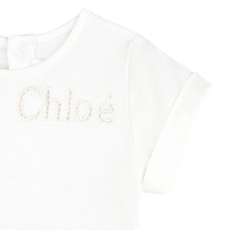 Chloé Kids Perforated Baby T Shirt Off White baby T shirts Chloé Kids   