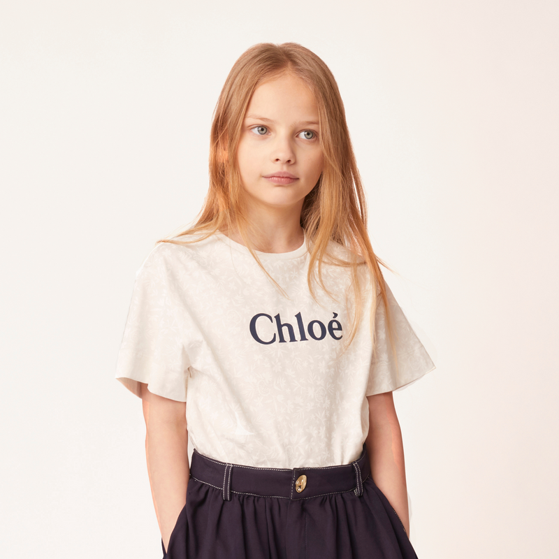 Chloé Kids Logo T Shirt Off White Mini Me kids T shirts Chloé Kids   