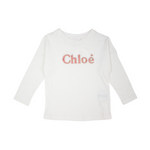 CF-Chloé Kids Girls White Logo Print Long Sleeve T-Shirt kids long sleeve t shirts Chloé Kids   