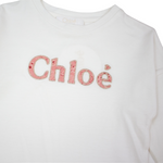 CF-Chloé Kids Girls White Logo Print Long Sleeve T-Shirt kids long sleeve t shirts Chloé Kids   