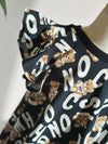 Moschino Kids Girl Ruffled Allover Letters Bear Dress