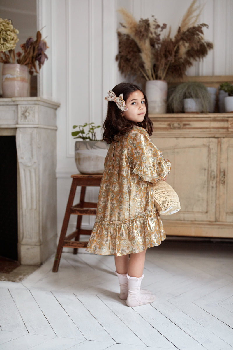 Louise Misha Agatha Dress Saffron Lurex Flowers kids dresses Louise Misha   