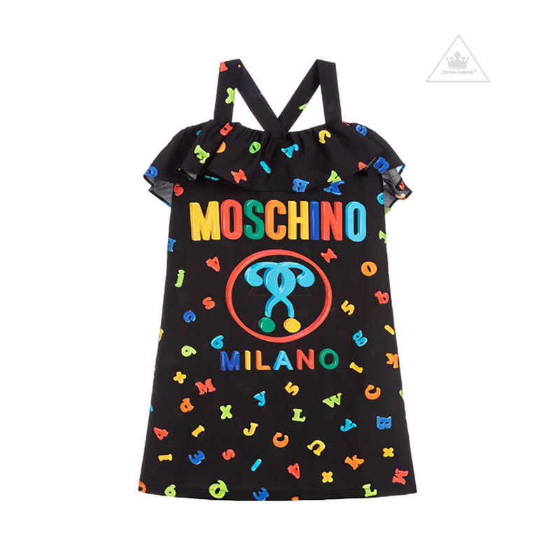 Moschino Kids Girls Mini Me Letters Dress Black kids dresses Moschino   