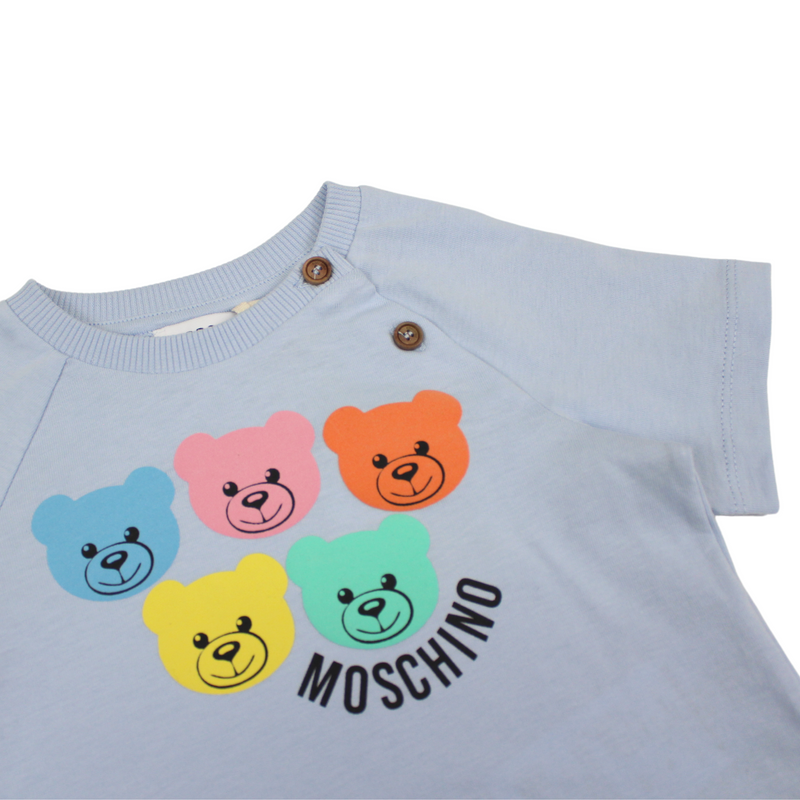 Moschino Baby Teddy Bear Logo T-Shirt Blue baby T shirts Moschino   