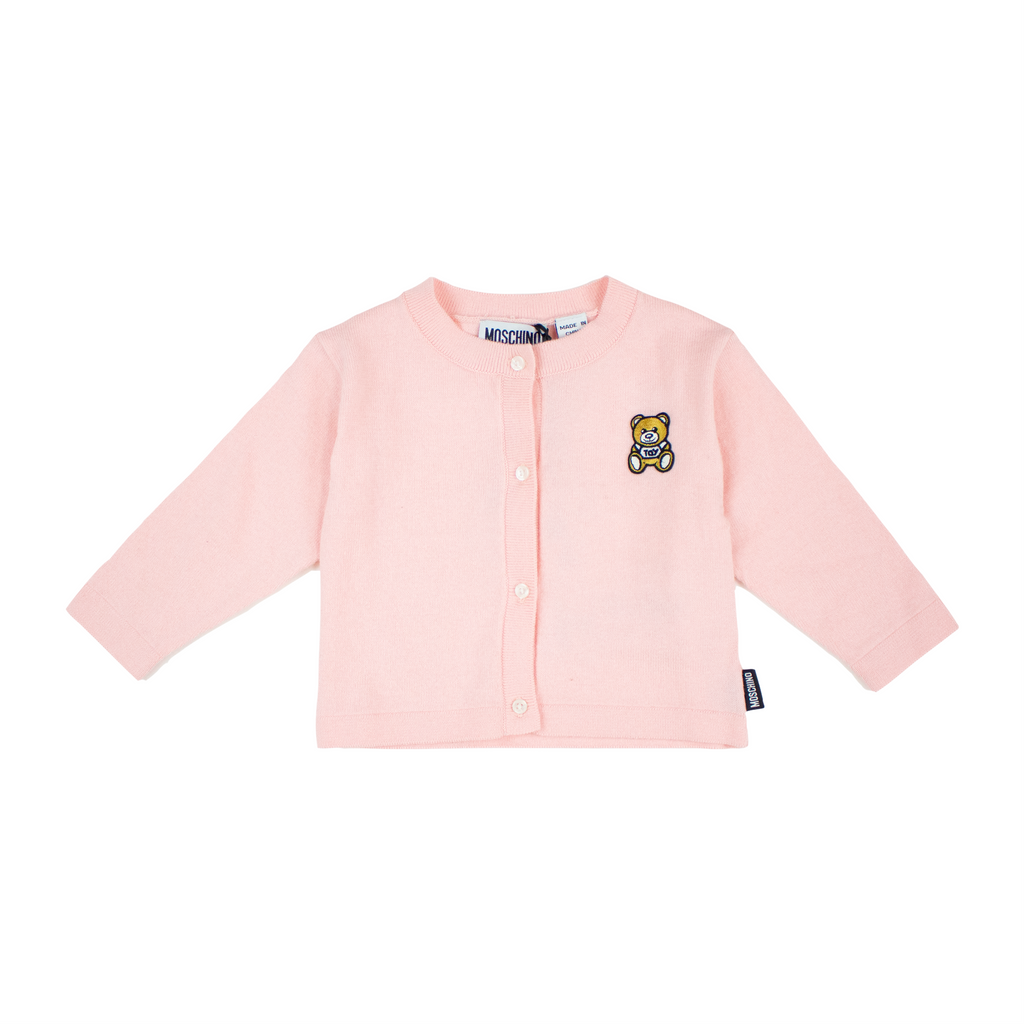 Moschino Kids Baby Cotton Cardigan Bear Batch Pink