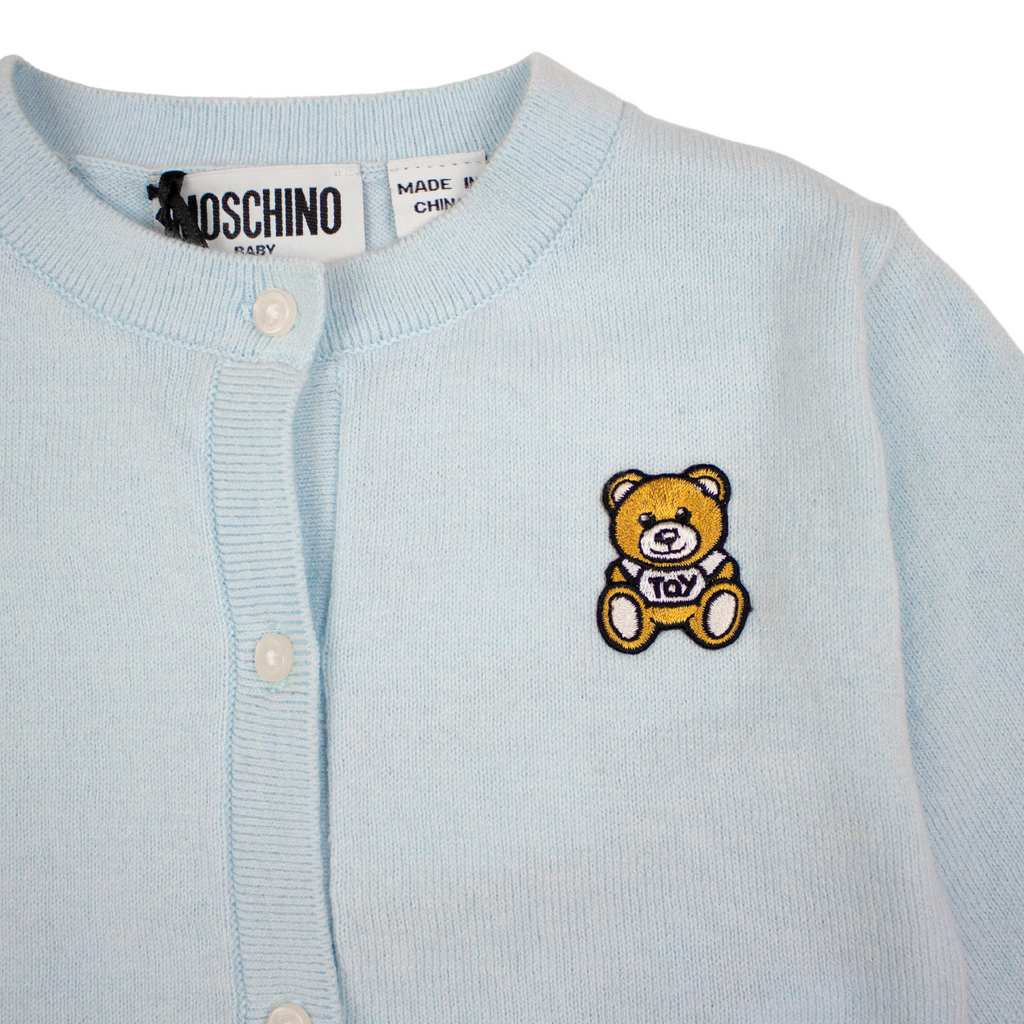 Moschino Baby Cotton Cardigan Bear Batch Blue